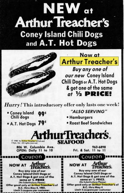 Arthur Treachers Fish & Chips - Apr 1982 Ad (newer photo)